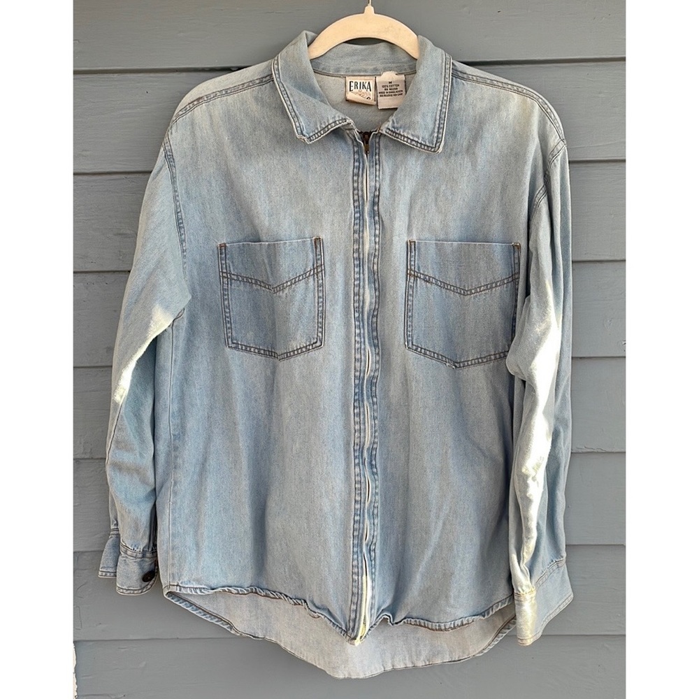 Light Wash Chambray Zip-up Lightweight Jacket